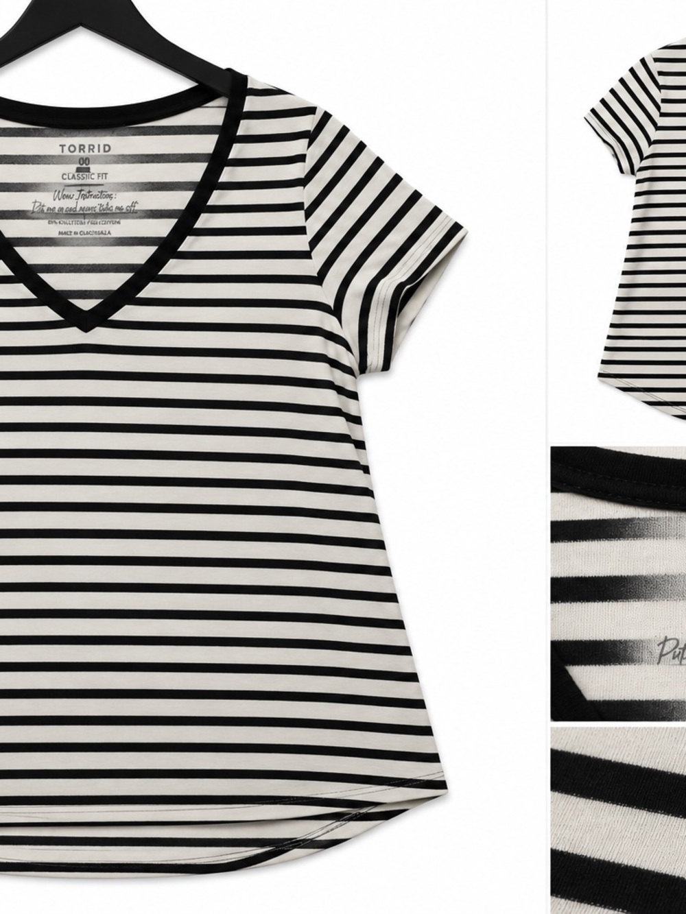 torrid Black & White Striped V-Neck Tee Shirt